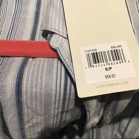 NWT Lucky Brand short sleeve blouse small blue, white & gray stripe - Picture 1 of 2